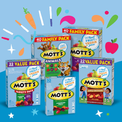 Mott's Fruit Flavored Snacks, Assorted Fruit, Gluten Free Snack, Value Pack, 22 Pouches, 17.6 oz (Pack of 6)