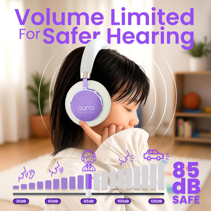 Puro Sound Labs Kids Wireless Headphones – Volume-Limiting 85dB, Built-in Mic, Studio-Grade Sound, 20-Hour Battery Life, Comfortable & Easy to Connect Kids Bluetooth Headphones – BT2200 Plus, Purple