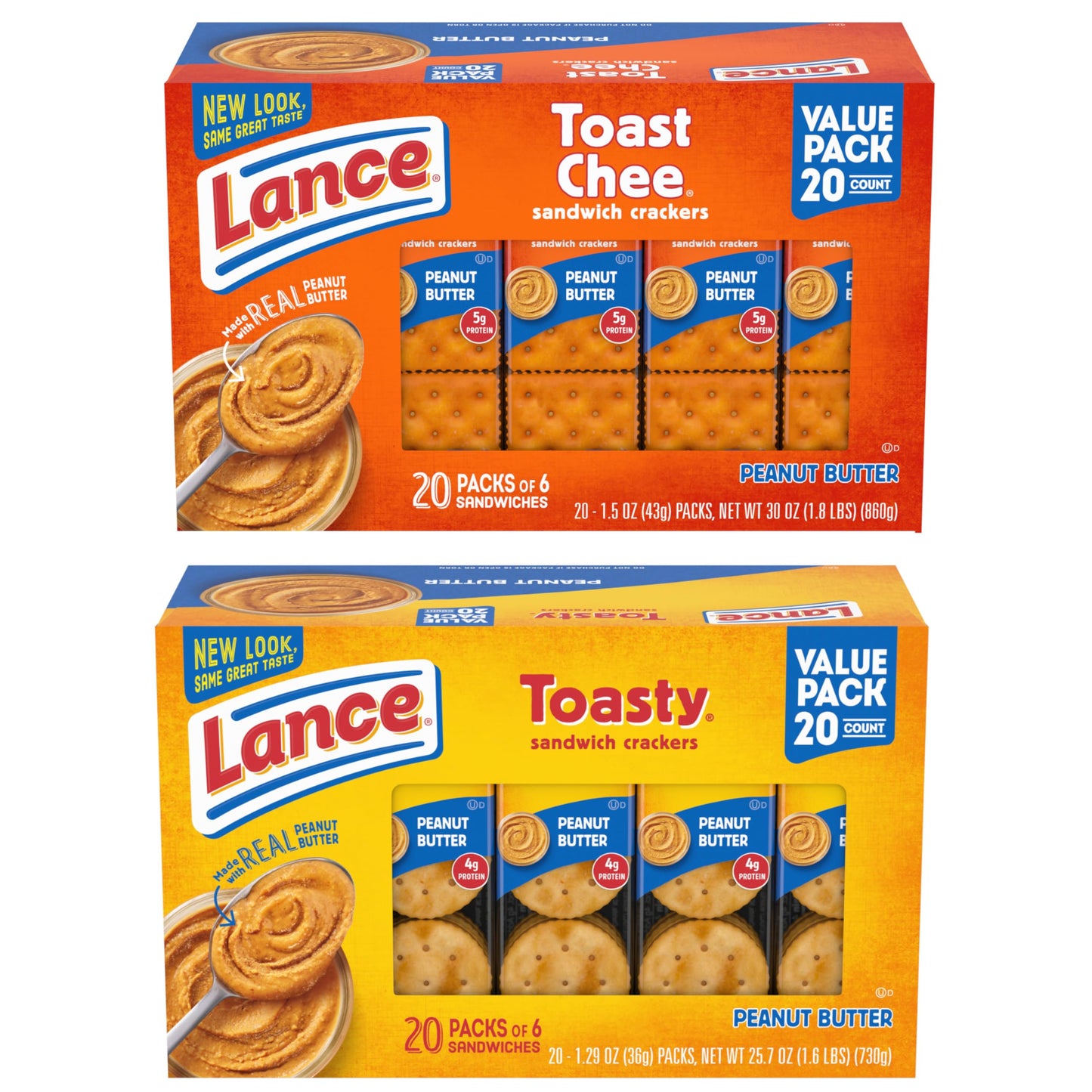 Lance Sandwich Crackers, Variety Pack, 3 Flavors, 20 Individually Wrapped Packs, 6 Sandwiches Each