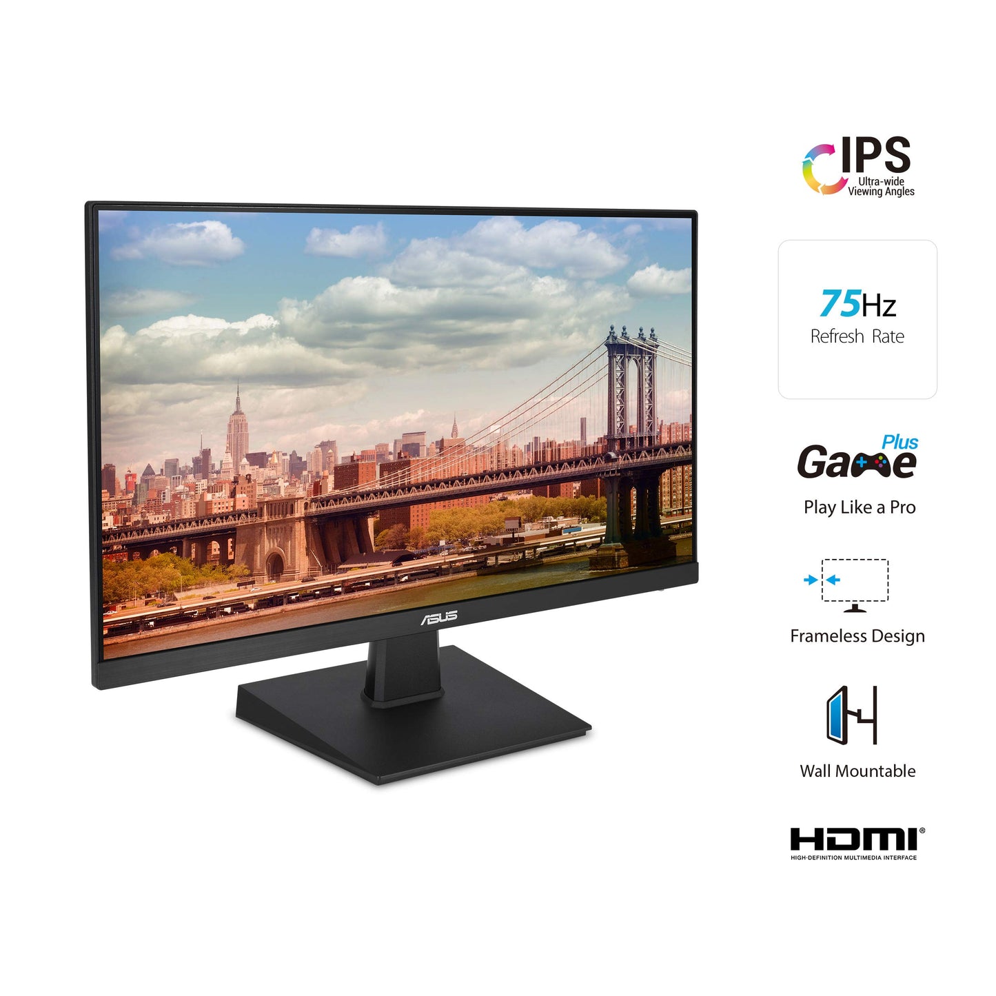ASUS 27 Inch Desktop Monitor - Full HD (1920 x 1080), IPS, 75Hz, Adaptive-Sync, HDMI, D-Sub, Frameless - VA27EHE