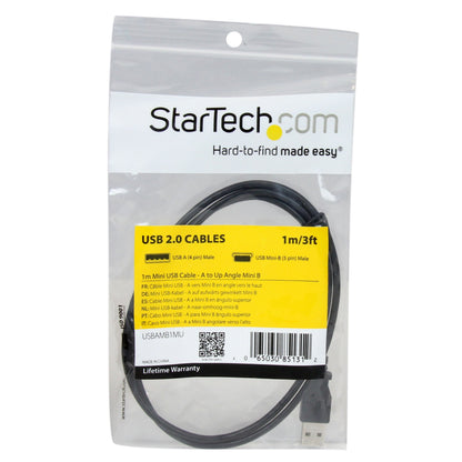 StarTech.com Down Angle Mini USB Cable - 2m - Black - USB A to Mini USB B - USB to Mini USB Cable - Mini USB Charger - USB A to Mini B (USBAMB2MD)
