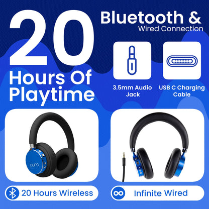 Puro Sound Labs Kids Wireless Headphones – Volume-Limiting 85dB, Built-in Mic, Studio-Grade Sound, 20-Hour Battery Life, Comfortable & Easy to Connect Kids Bluetooth Headphones – BT2200 Plus, Purple