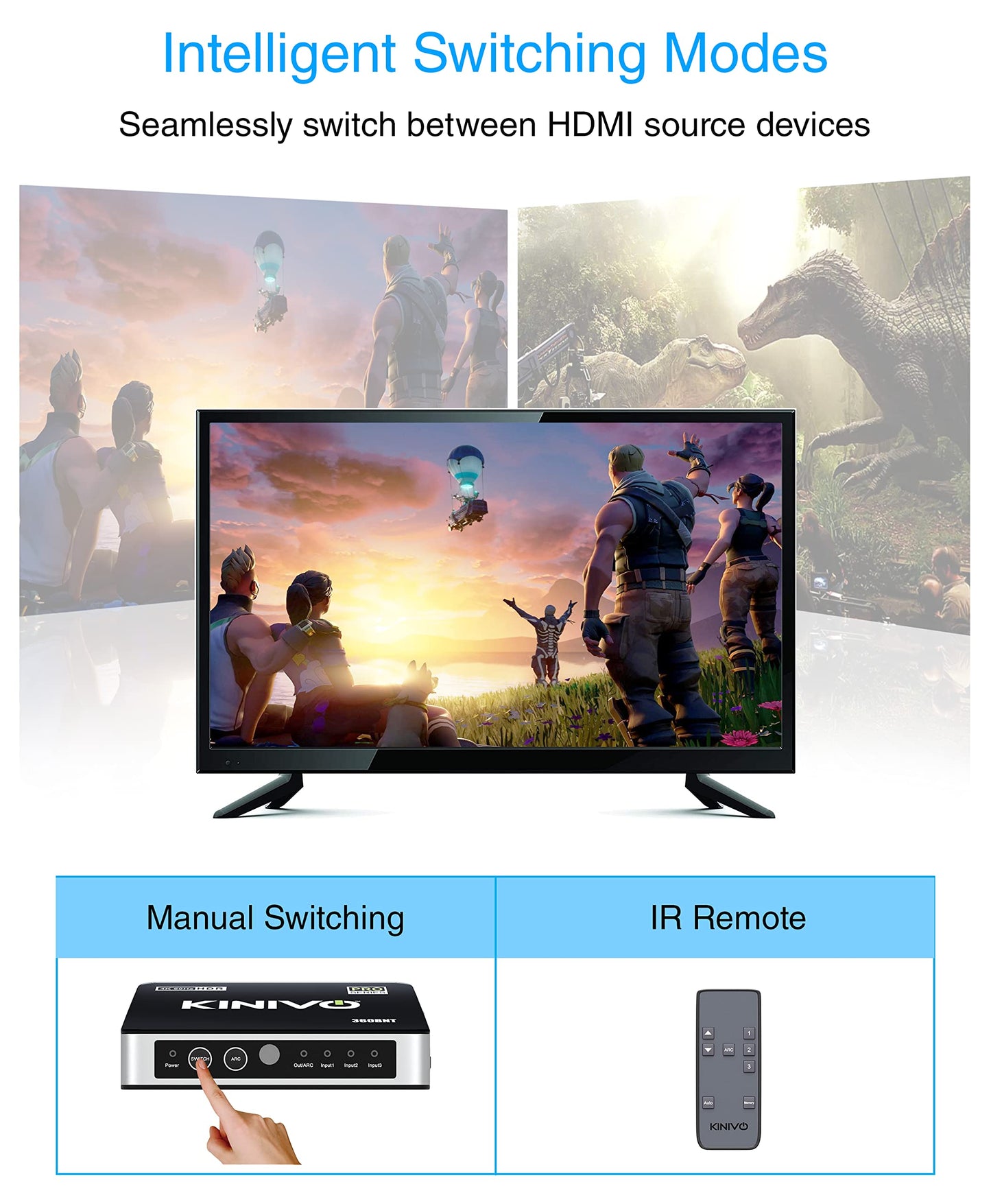 Kinivo HDMI Switch 5 in 1 Out 4K 60Hz (HDR 10, High Speed 18Gbps, IR Remote, HDCP2.2, Dolby Vision, VRR) - 550BN Switcher Compatible with Roku, PS5, Xbox, Apple TV, Nintendo Switch 2, Cable Box