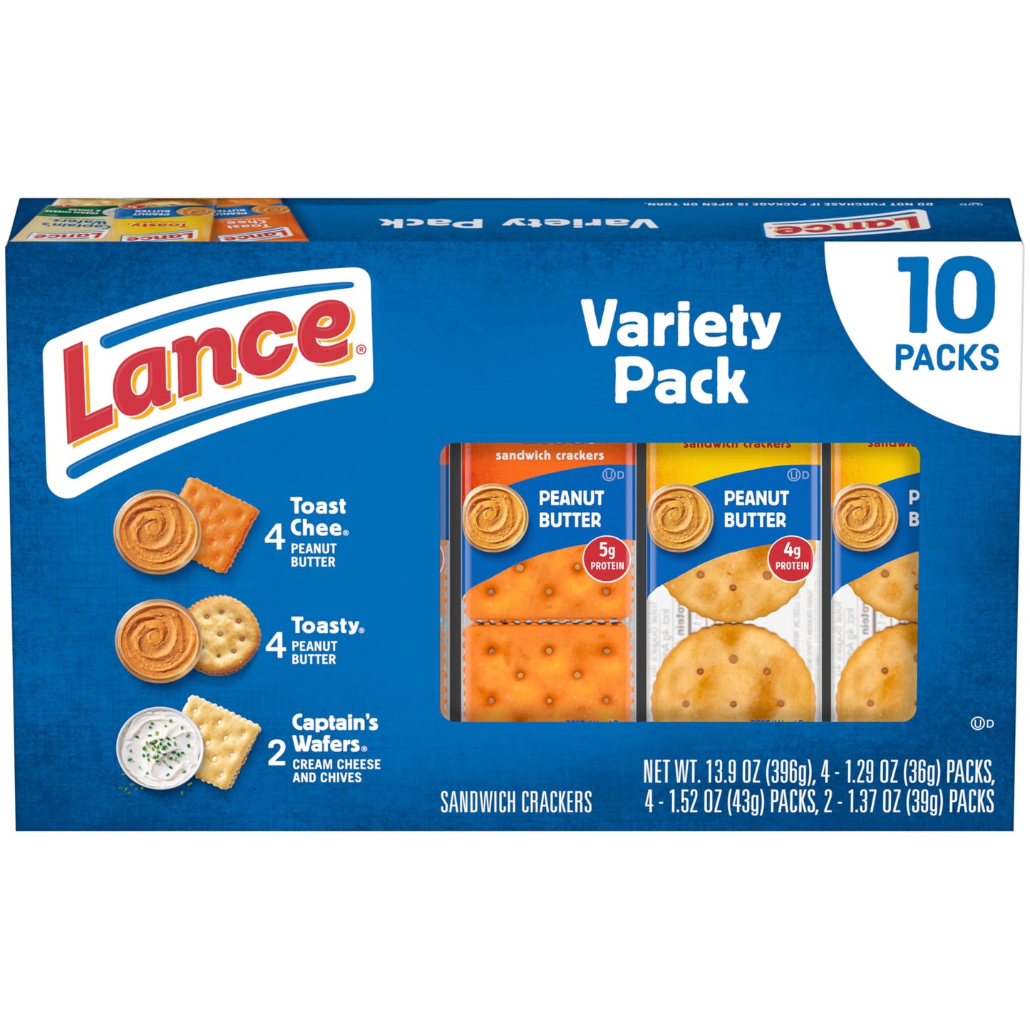 Lance Sandwich Crackers, Variety Pack, 3 Flavors, 20 Individually Wrapped Packs, 6 Sandwiches Each