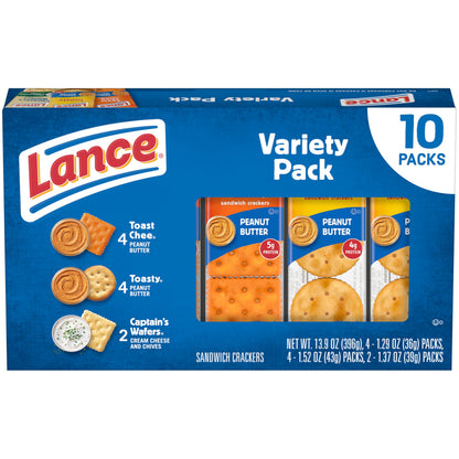Lance Sandwich Crackers, Variety Pack, 3 Flavors, 20 Individually Wrapped Packs, 6 Sandwiches Each