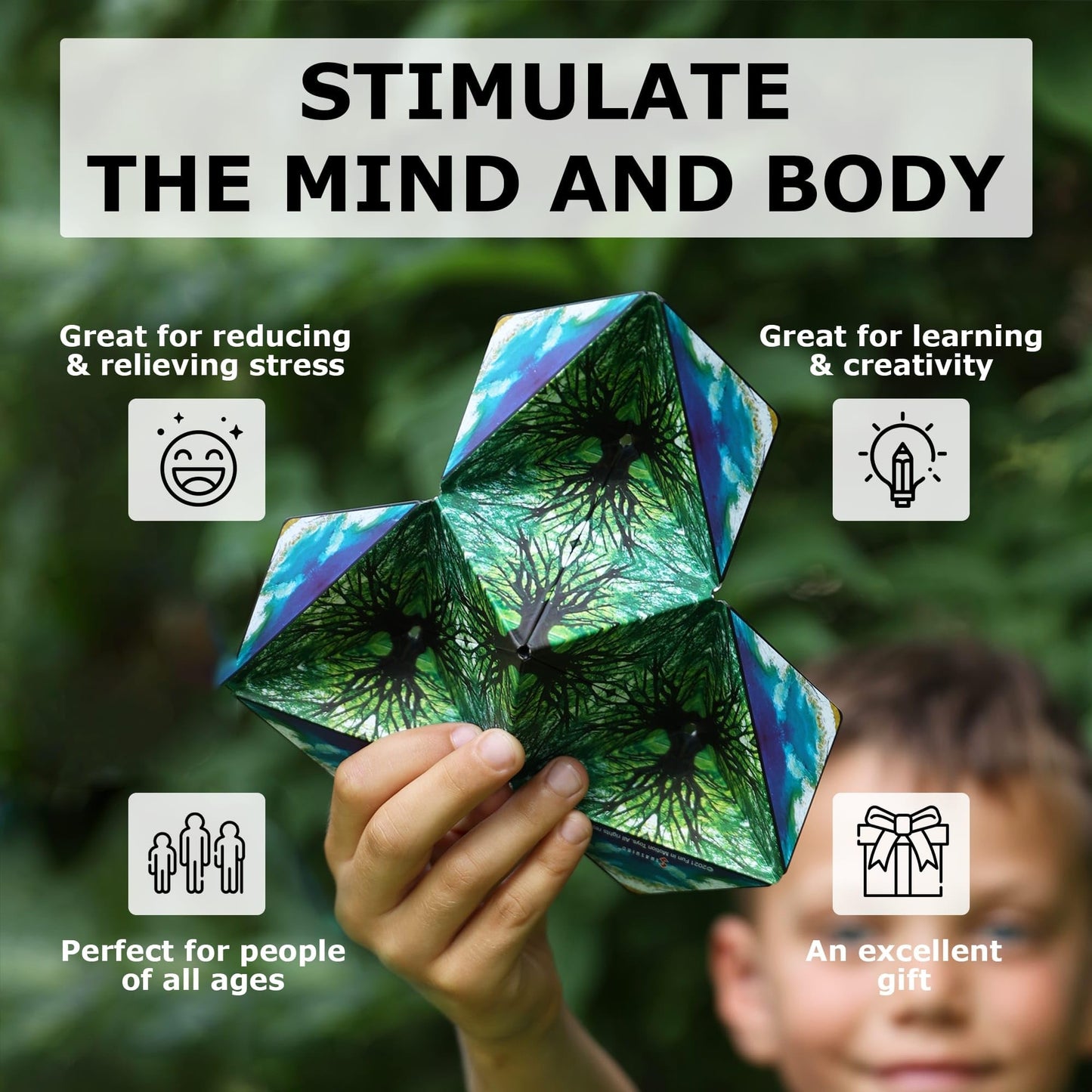 Shashibo Shape Shifting Box - Award-Winning STEM Fidget Toy with Ultra Strong Magnets - Puzzle Cube Transforms Into 100+ Shapes, Perfect Sensory Gift for Kids, Teens, and Adults (Spaced Out)