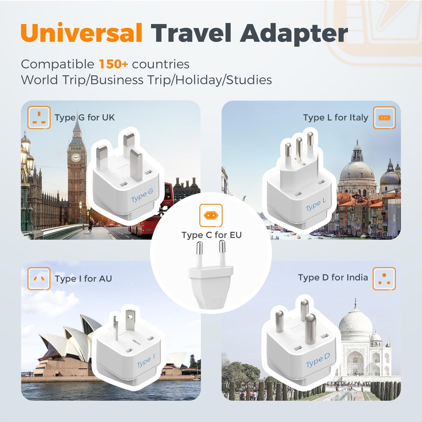 TESSAN 220 to 110 Voltage Converter US to Europe, International Travel Power Adapter with 4 USB Ports(2 USB C), 2 AC and EU/UK/AU Plug Universal Power Converter Adapter Combo, Step Down Transformer