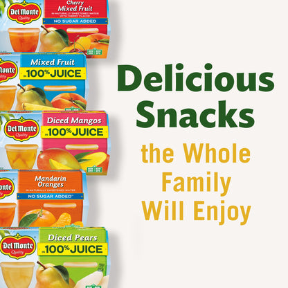 DEL MONTE FRUIT CUP Snacks, Family Pack, No Sugar Added, 12-Pack, 4 oz