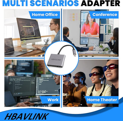 HDMI Splitter Extended Display, USB C to HDMI Dual Monitor Adapter 4K for Laptop(DP Alt Mode Required)