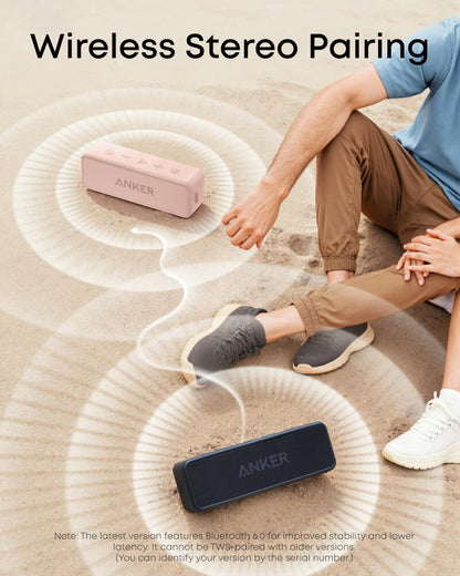 Anker Soundcore 2 Portable Bluetooth Speaker with Stereo Sound, Bluetooth 5, Bassup, IPX7 Waterproof, 24-Hour Playtime, Wireless, Speaker for Home, Outdoors, Travel