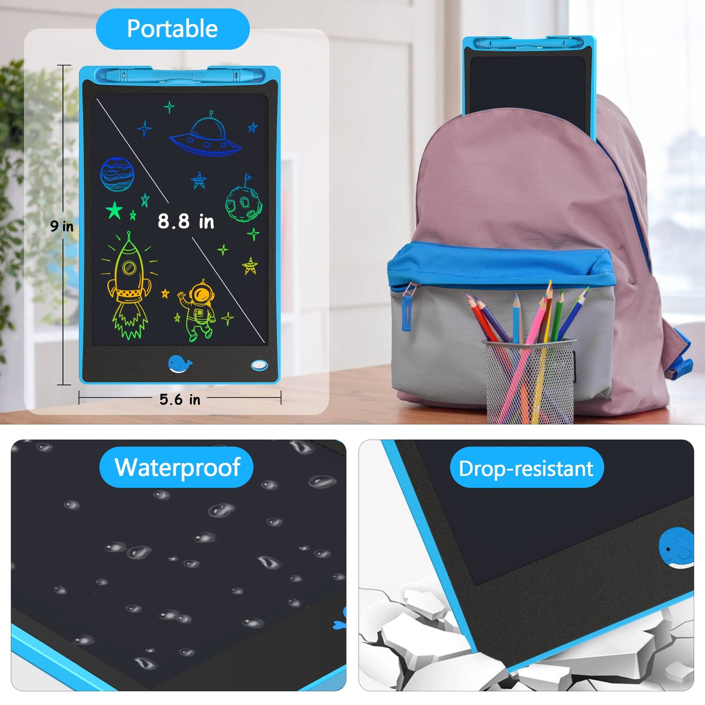 Hockvill LCD Writing Tablet for Kids 8.8 Inch, Toys for Girls Boys Drawing Pad for 3 4 5 6 7 Year Old Kids Toys, Children Christmas Birthday Gift for Kids Toddler Doodle Board Travel Essentials