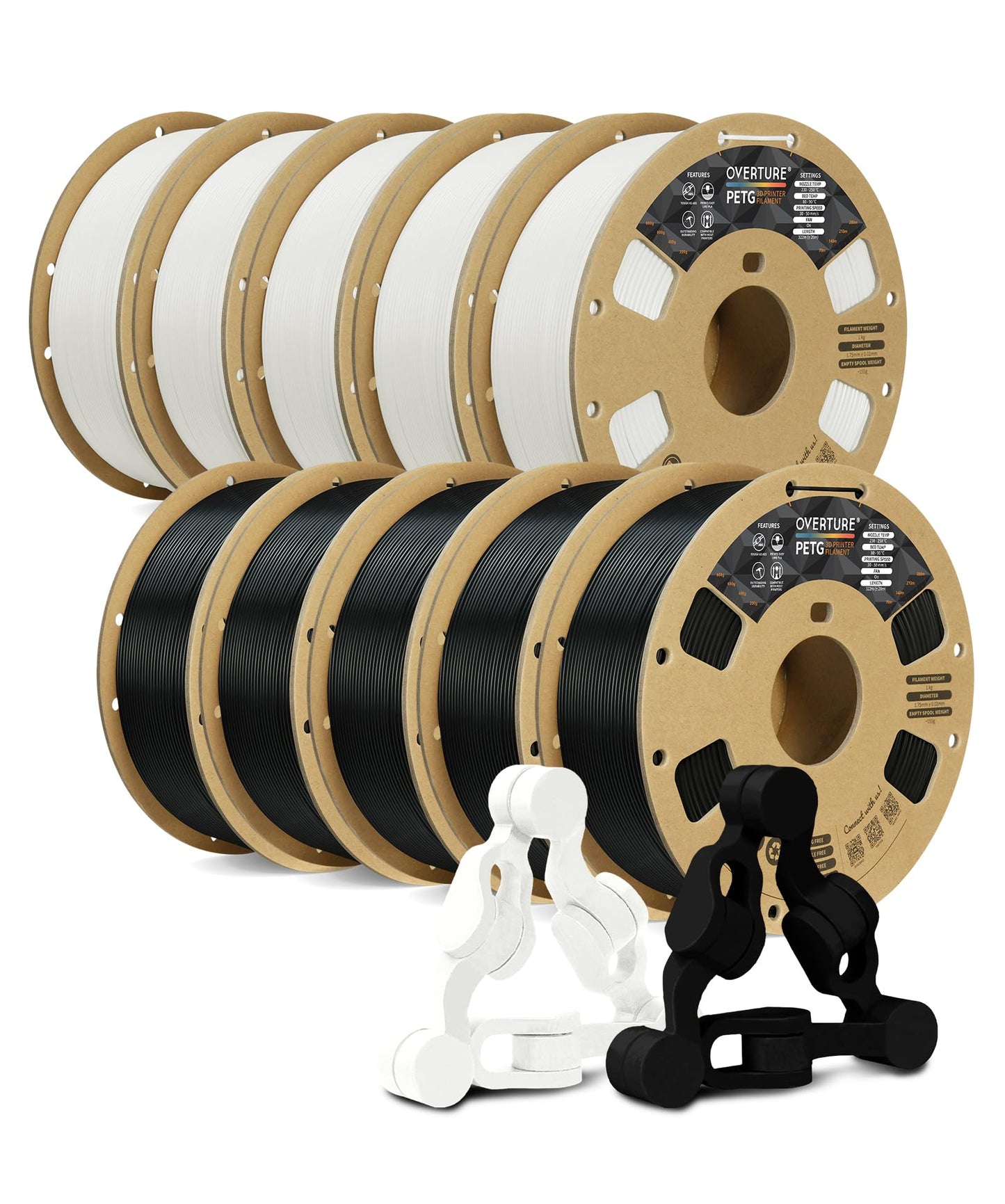 OVERTURE PETG 3D Printer Filament 1.75mm, Neatly Wound Durable PETG 1kg Spool (2.2lbs), Strong Toughness Filament, Dimensional Accuracy +/- 0.02mm, Fit Most FDM Printers (Black (1-Pack))