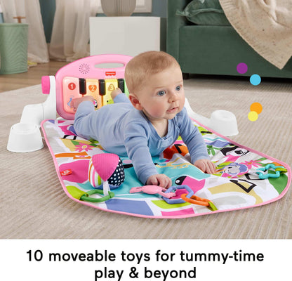 Fisher-Price Baby Playmat Glow and Grow Kick & Play Piano Gym, Blue Musical Learning Toy with Developmental Activities for Newborns 0+ Months