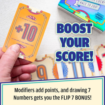USAOPOLY Flip 7, The Ultimate Blend of Press Your Luck & Strategy, Fast-Paced Addictive Card Game,Quick to Learn & Easy to Teach,Perfect for Game Nights, 3+ Players, Ages 8 & Up, 20 Minutes Play Time