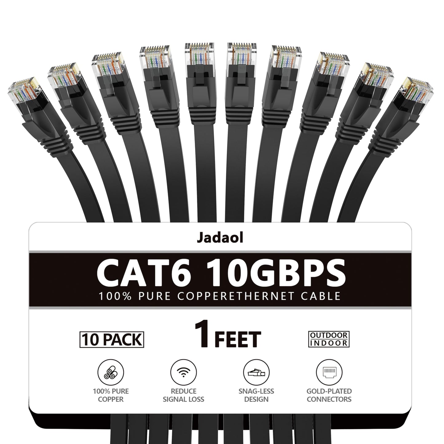 Jadaol Cat 6 Ethernet Cable 50 ft, 10Gbps Support Cat8 Cat7 Network, Flat RJ45 LAN Patch Cable, High-Speed Wired Internet Cable for Router, Modem, Switch, Gaming Consoles, PC, Streaming Devices, White
