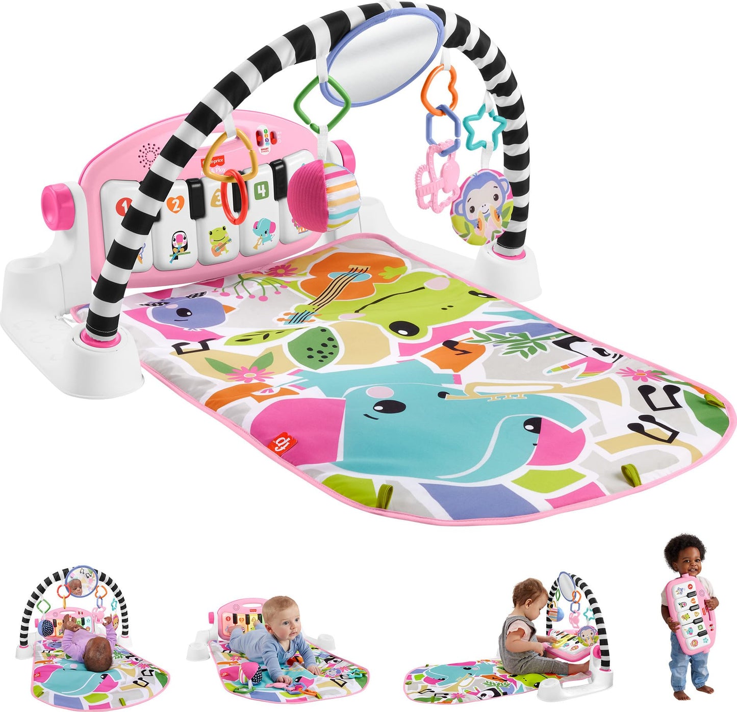 Fisher-Price Baby Playmat Glow and Grow Kick & Play Piano Gym, Blue Musical Learning Toy with Developmental Activities for Newborns 0+ Months