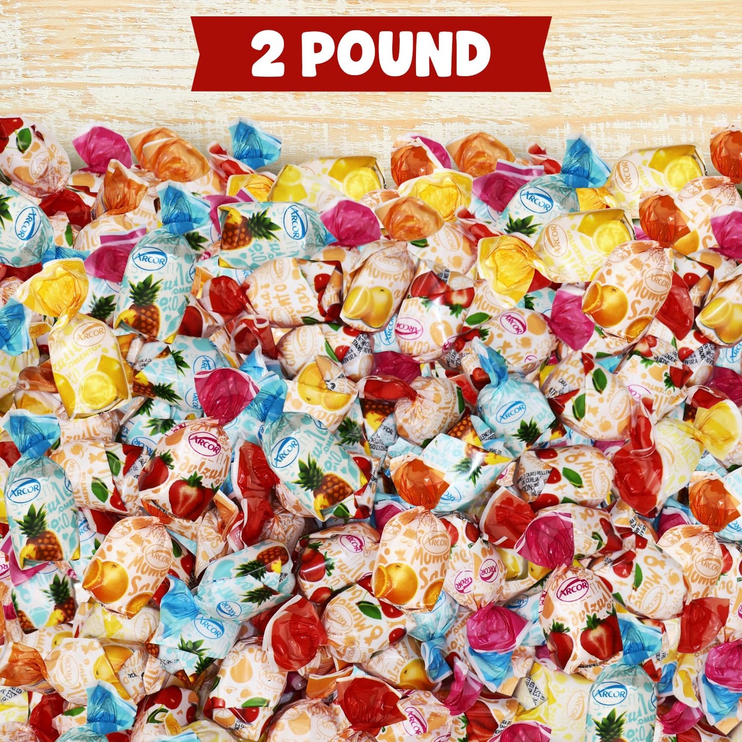 Strawberry Filled Hard Candy Bon Bons 2 lbs Bulk Pack - Individually Wrapped Christmas Fruit-Filled Candy, Classic Strawberry Hard Candy for Holiday Treats, Parties, and Snacks