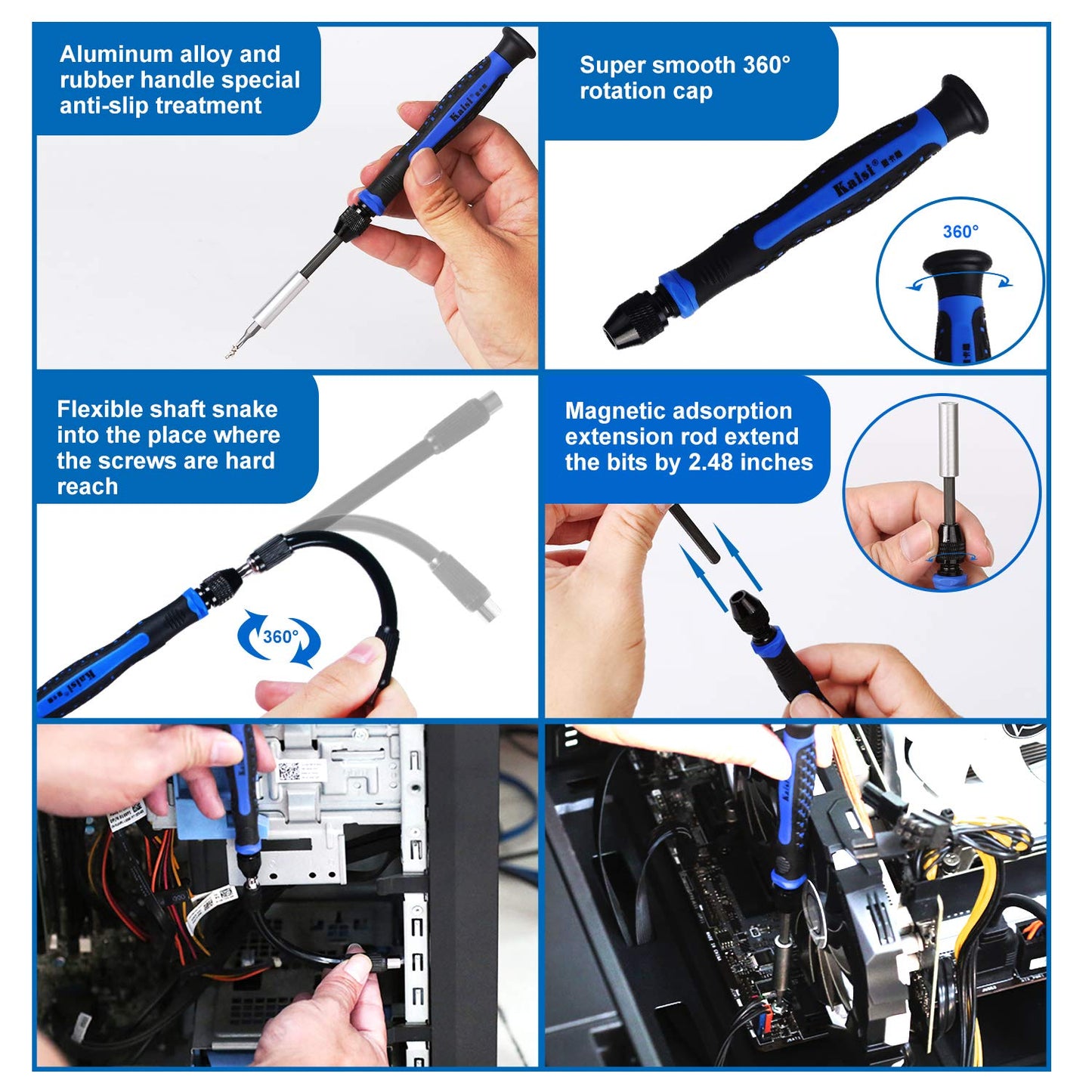 Kaisi Screwdriver Set 12-in-1 Portable Multi Bit Screwdriver All in One Screw Driver with Phillips,Flat Head,Torx Security,Hex and 1/4 Nut Driver for Outdoor and Daily Repair Tools