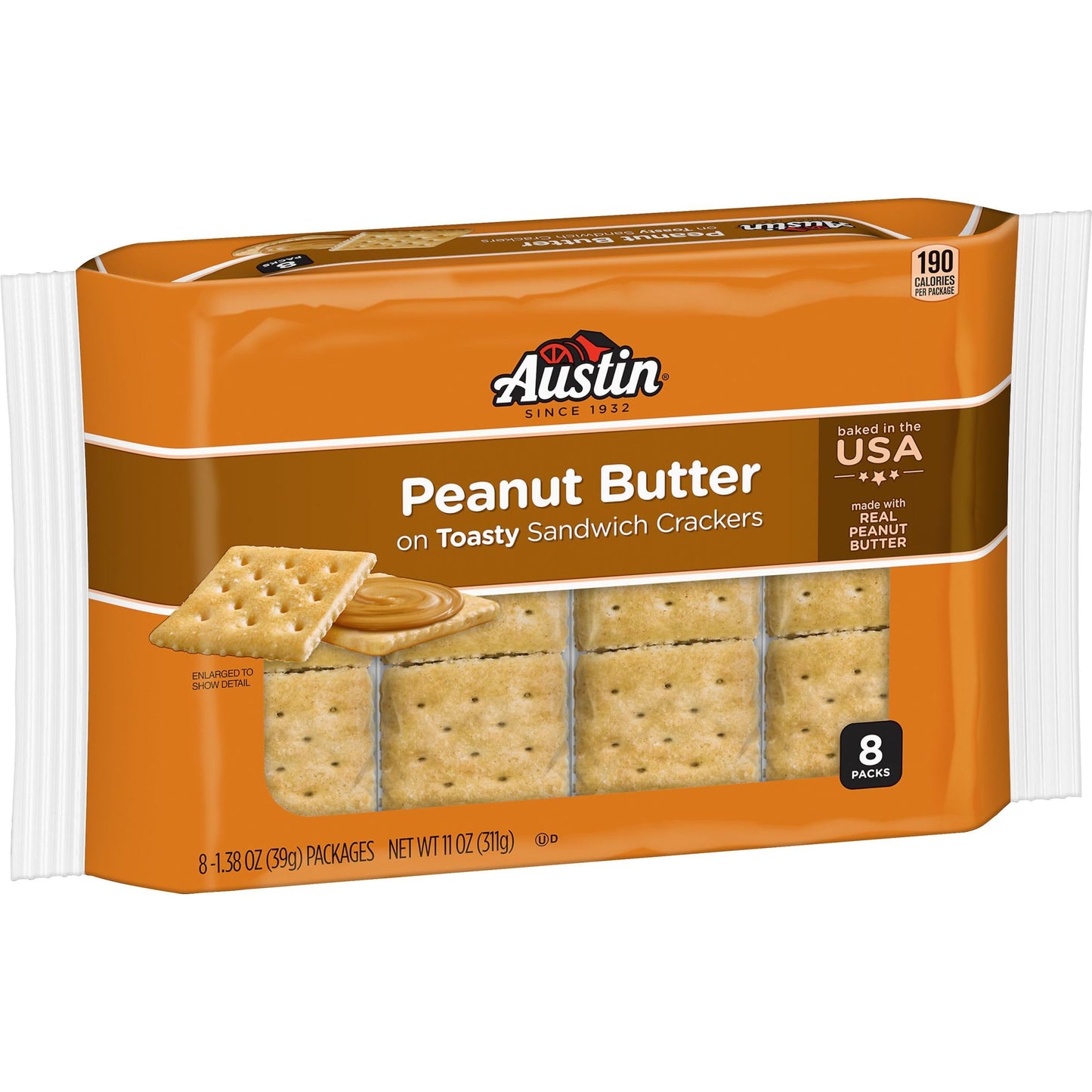 Austin Peanut Butter On Toasty Sandwich Crackers, Lunch Snacks, 11oz Tray (8 Packs)