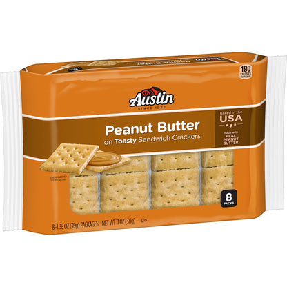 Austin Peanut Butter On Toasty Sandwich Crackers, Lunch Snacks, 11oz Tray (8 Packs)