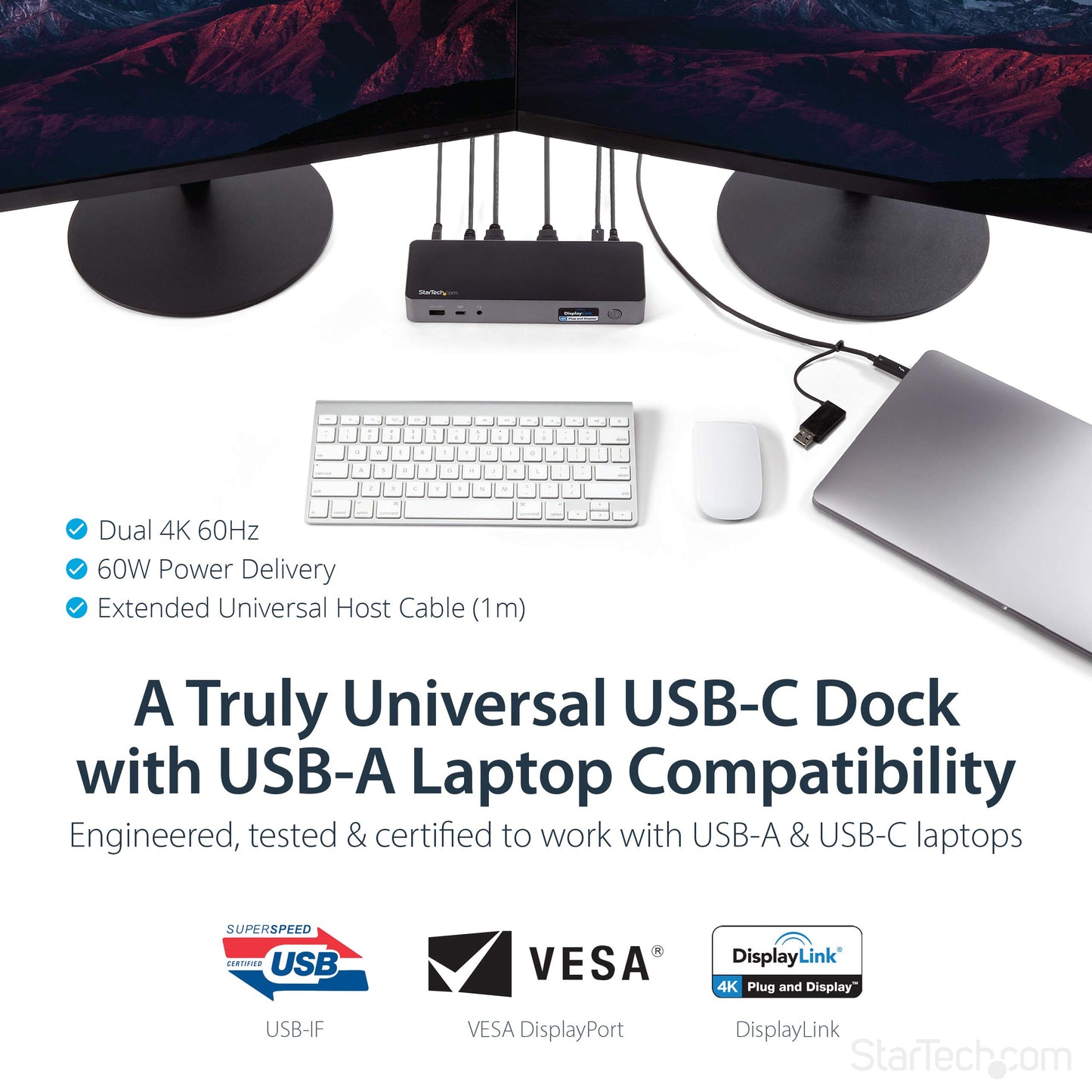 StarTech.com USB-C Triple Monitor Docking Station for MacBook Pro / Air M1 M2 M3 M4 & Windows, Universal 4K HDMI DP Dock, Thunderbolt Compatible, 100W Laptop Charging - TAA, Black, Silver