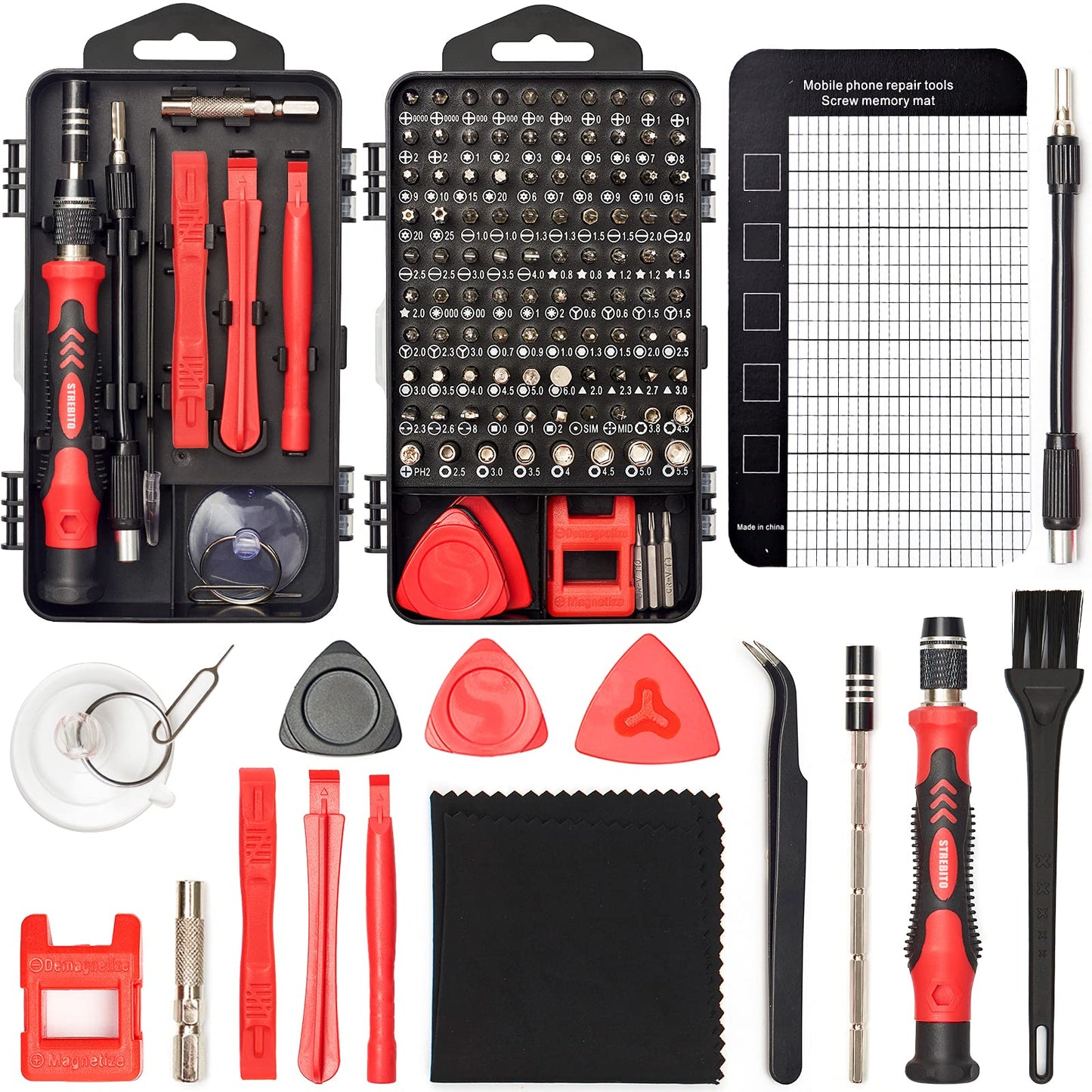 STREBITO Precision Magnetic Screwdriver Set 124-Piece Electronics Tool Kit with 101 Bits, for Computer, Laptop, Cell Phone, PC, MacBook, iPhone, PS4, PS5, Xbox Repair