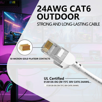 Jadaol Cat 6 Ethernet Cable 50 ft, 10Gbps Support Cat8 Cat7 Network, Flat RJ45 LAN Patch Cable, High-Speed Wired Internet Cable for Router, Modem, Switch, Gaming Consoles, PC, Streaming Devices, White