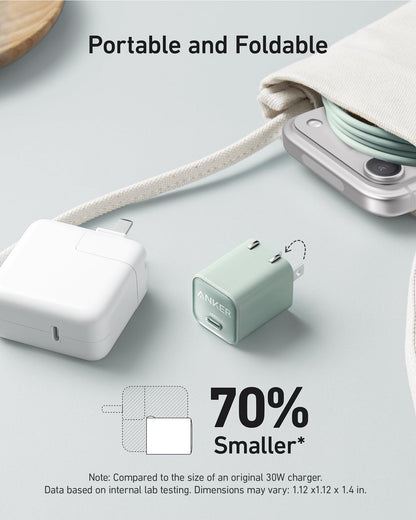Anker Nano Charger, USB C GaN Charger 30W, PIQ 3.0 Foldable PPS Fast Charger for iPhone 17 / 16 and more series, Galaxy, iPad, Compatible with MagSafe