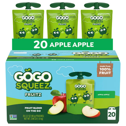 GoGo squeeZ No Sugar Added Applesauce and Fruit Puree Variety Pack, Apple, Mango & Banana, 3.2 oz Pouches (Pack of 20), Fruit Snacks for Kids, Gluten Free, Nut Free, Recloseable Cap, BPA Free