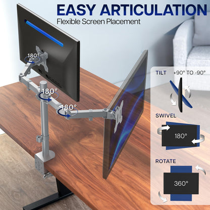 VIVO Dual Monitor Desk Mount, Holds 2 Computer Screens up to 30 inches and 22lbs Each, Heavy Duty Fully Adjustable Steel Stand with C-Clamp and Grommet, Black, STAND-V002