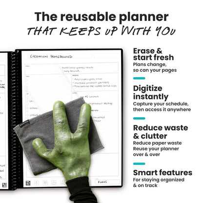 Rocketbook Fusion Hybrid Reusable Planner and Notebook in One, Additional Blank Pages, Goal and Project Tracker, Undated Planner, Letter Size 8.5x11, Black (Pack of 1)