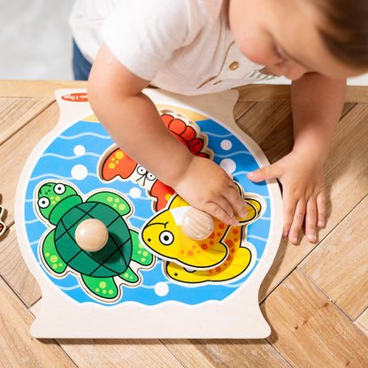 Melissa & Doug Wooden Jumbo Peg Puzzle 2-Pack – Fish Bowl, House Pets, 3-Piece for Toddlers Boys and Girls, Ages 1+ Years