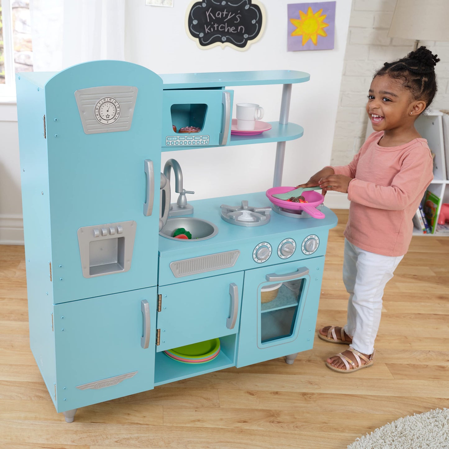 KidKraft Vintage Wooden Play Kitchen with Pretend Ice Maker and Play Phone, White