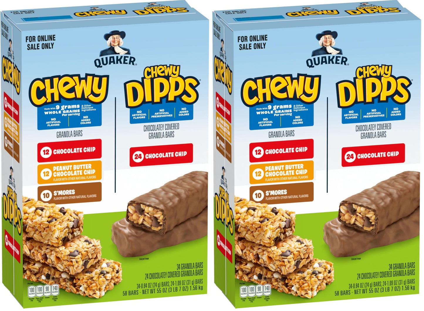 Quaker Chewy Granola Bars, Chewy & Dipps Variety Pack, (58 Bars), Whole Grains, No Artificial Flavors, No Added Colors
