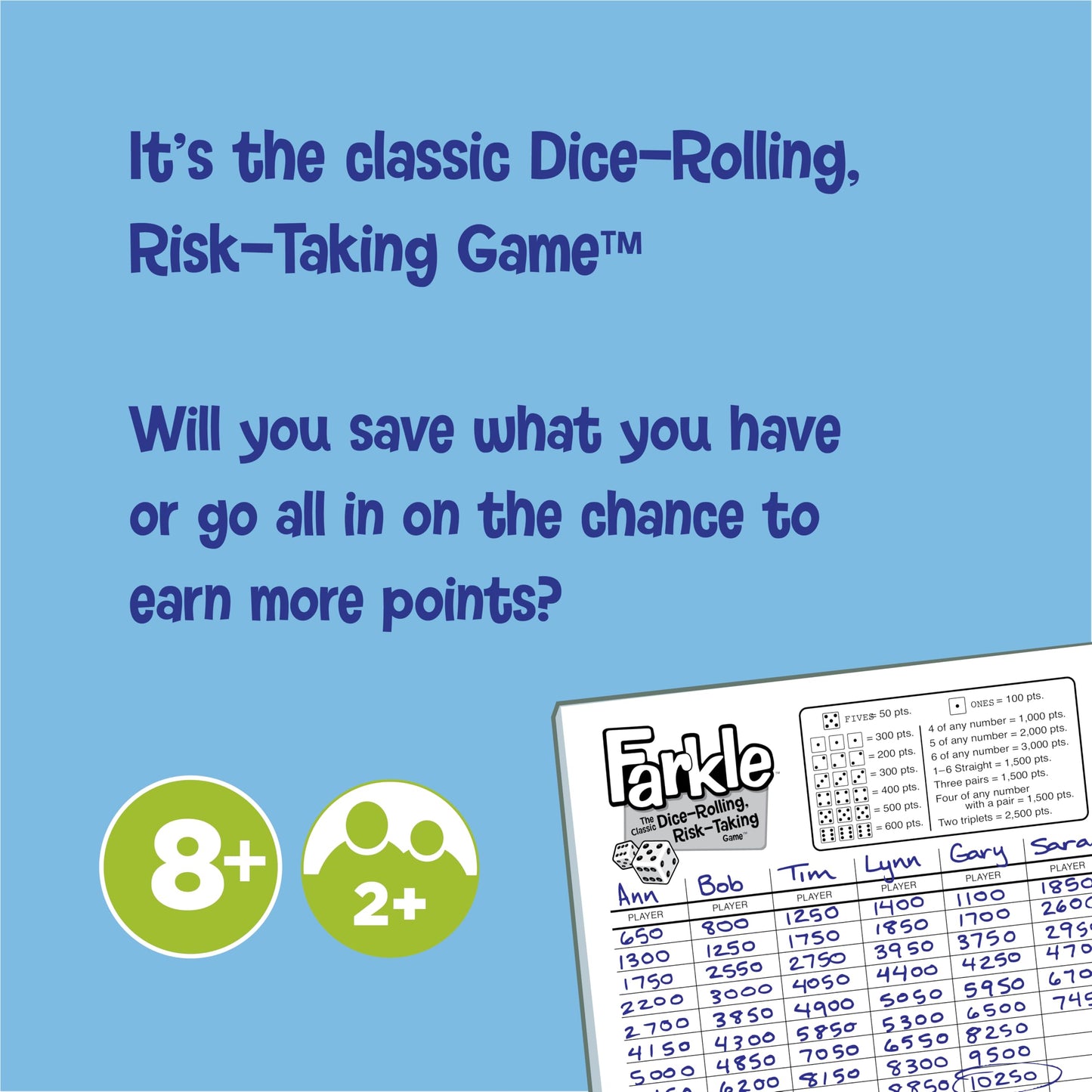 Farkle Classic Dice Games – Kids, Family Games, Travel Game, Adult Games, Board Game, Dice Cup, Dice Set, Farkle Score Sheets Included, Ages 8+
