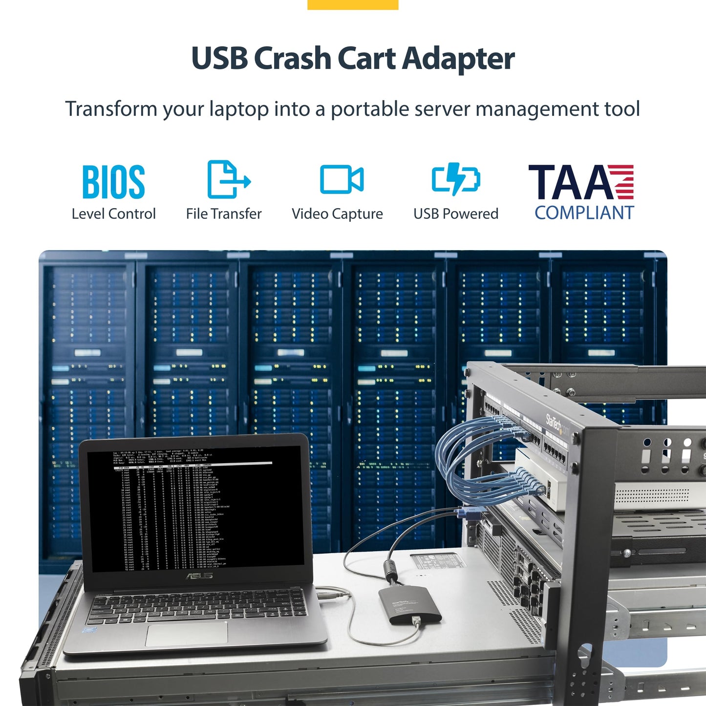 StarTech.com Portable Laptop Crash Cart Adapter, USB/VGA Analogue KVM Console, File Transfer & Video Capture, Windows/Linux/MacOS, TAA