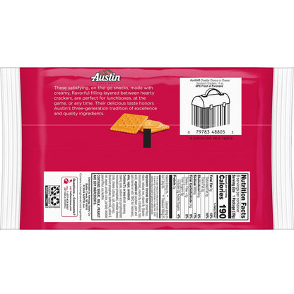 Austin Cheddar Cheese Flavored Sandwich Crackers, Lunch Snacks (12 Trays, 96 Packs)