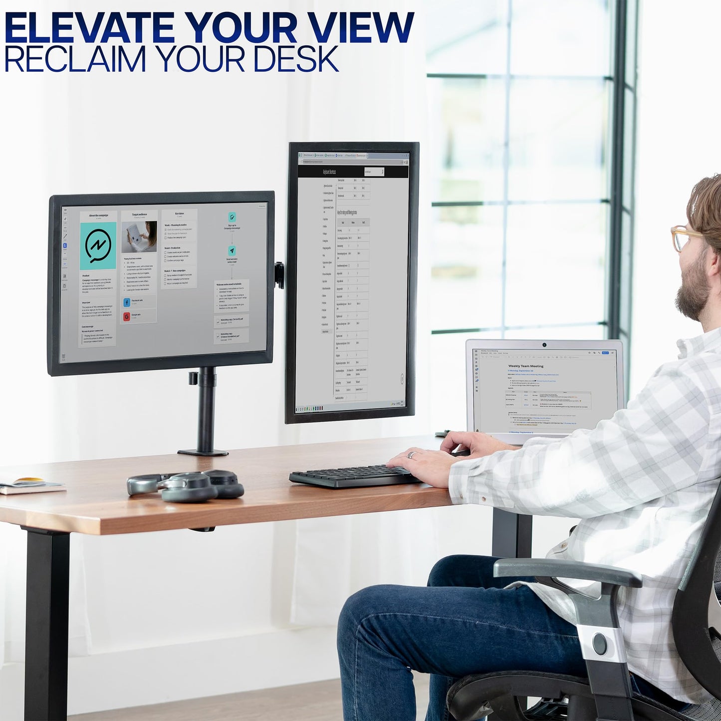 VIVO Dual Monitor Desk Mount, Holds 2 Computer Screens up to 30 inches and 22lbs Each, Heavy Duty Fully Adjustable Steel Stand with C-Clamp and Grommet, Black, STAND-V002