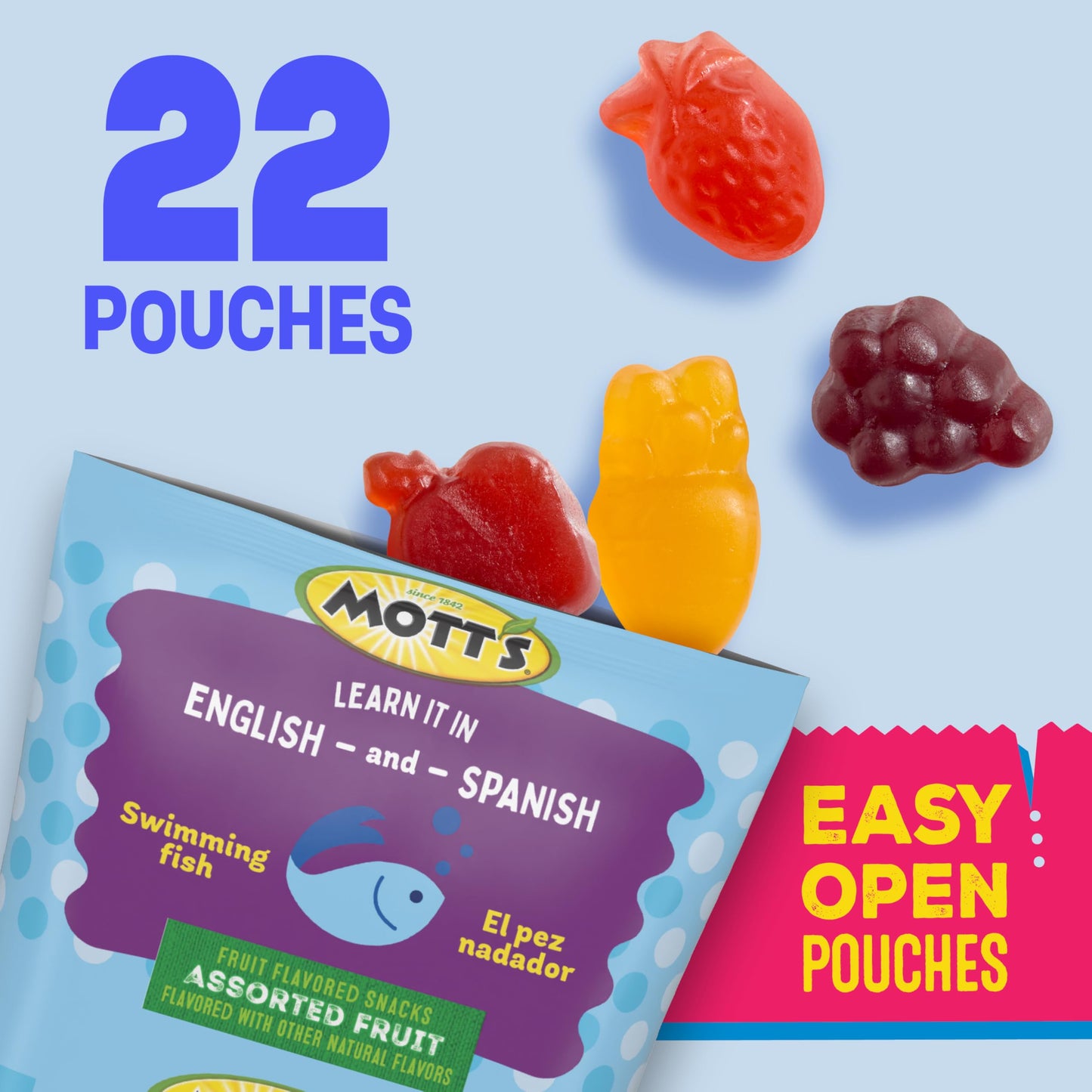 Mott's Fruit Flavored Snacks, Assorted Fruit, Gluten Free Snack, Value Pack, 22 Pouches, 17.6 oz (Pack of 6)