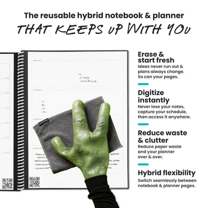 Rocketbook Fusion Hybrid Reusable Planner and Notebook in One, Additional Blank Pages, Goal and Project Tracker, Undated Planner, Letter Size 8.5x11, Black (Pack of 1)