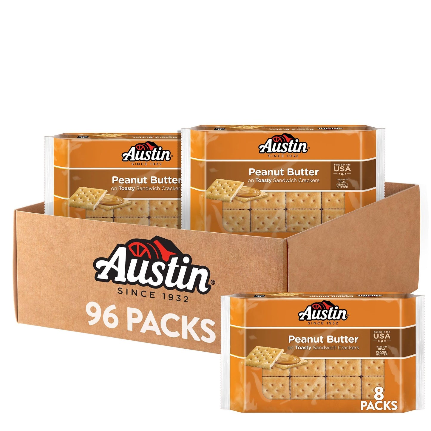 Austin Peanut Butter On Toasty Sandwich Crackers, Lunch Snacks, 11oz Tray (8 Packs)
