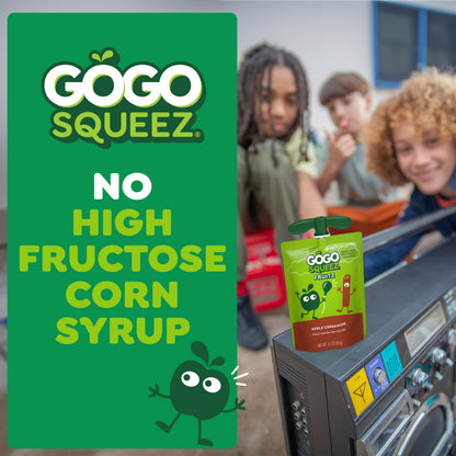 GoGo squeeZ No Sugar Added Applesauce and Fruit Puree, Apple Cinnamon, 3.2 oz Pouches (Pack of 18), Fruit Snacks for Kids, Gluten Free, Nut Free, Recloseable Cap, BPA Free
