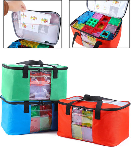 3 PCS Large Toy Storage bag Compatible with Lego Bricks, Travel Organizer Case With Labels, Handles & Pockets For Toy Organizing, Travel case for Building Blocks, Dolls, Puzzles Blocks & Board Games