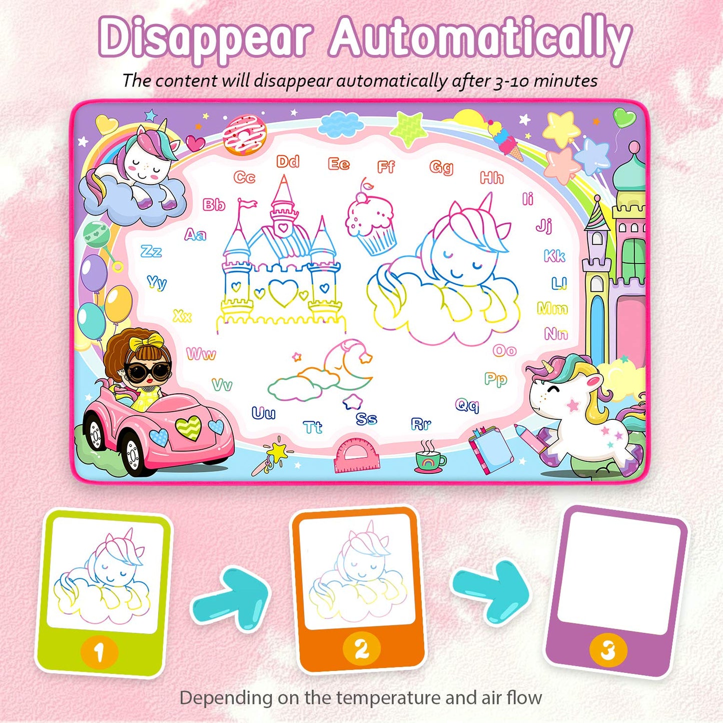 Water Doodle Mat - Kids Painting Writing Color Doodle Drawing Mat Toy Bring Magic Pens Educational Toys for Age 3 4 5 6 7 Year Old Girls Boys Age Toddler Gift