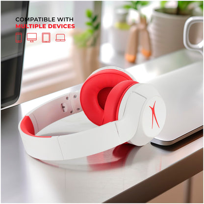 Altec Lansing Kid Safe Noise Cancelling Wireless Headphones 15H Battery, 85dB Volume Limit, Foldable Design Powerful Sound, Active Noise Cancellation Perfect for Kids Ages 7+ (Whiteout Pop Pink)
