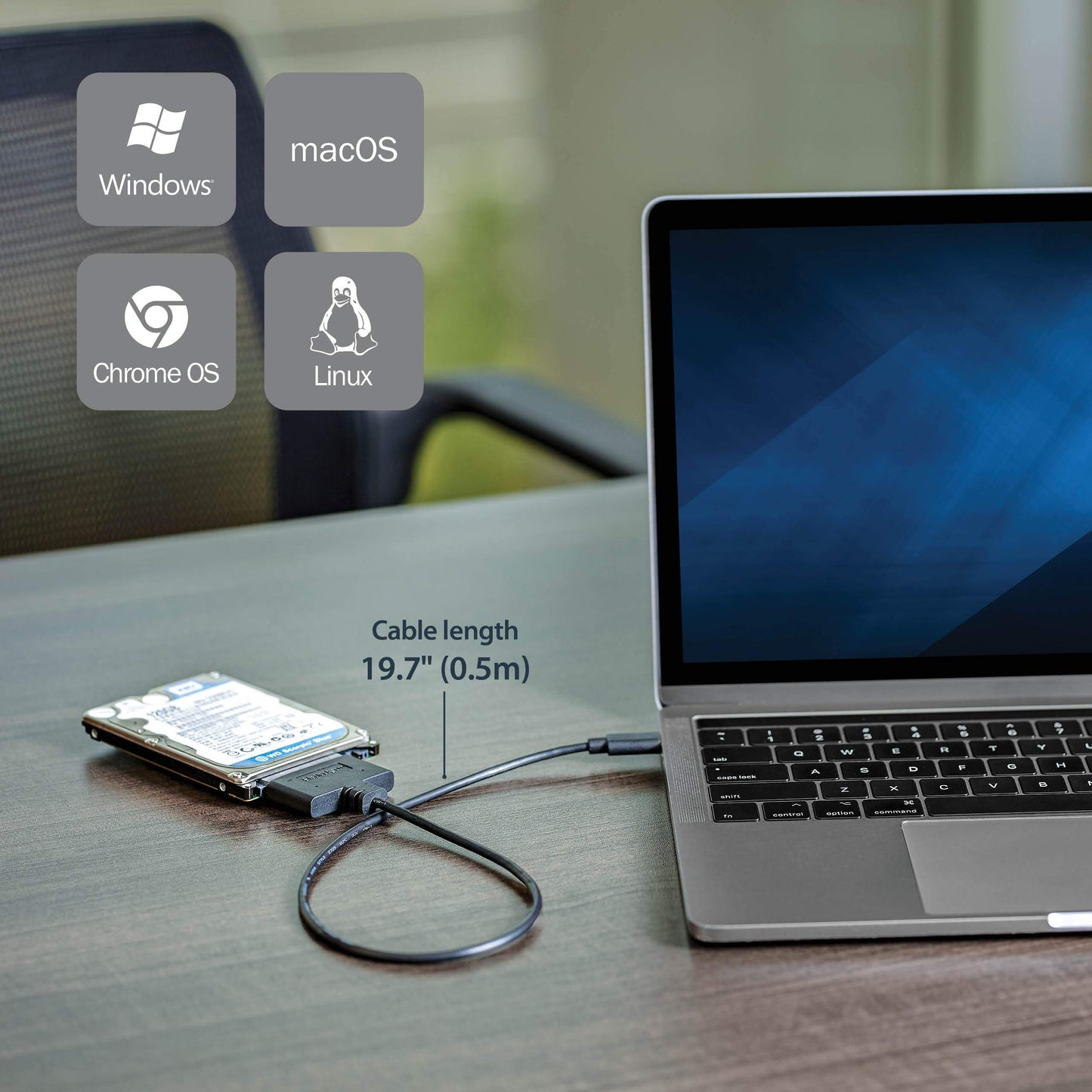 StarTech SATA to USB Adapter, USB 5Gbps to 2.5in SATA III Hard Drive Reader, HDD SSD to USB-A Adapter Cable for Windows Laptops and Macbooks