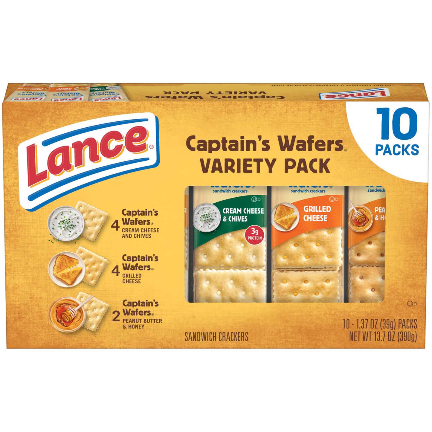 Lance Sandwich Crackers, Variety Pack, 3 Flavors, 20 Individually Wrapped Packs, 6 Sandwiches Each