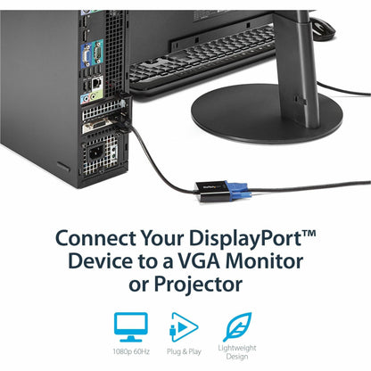 StarTech.com DisplayPort to VGA Adapter - Active DP to VGA Converter - 1080p Video - DP/DP++ Source to VGA Monitor Cable Adapter - DP to VGA Adapter Dongle Digital to Analog - DP 1.2 to VGA (DP2VGA3)