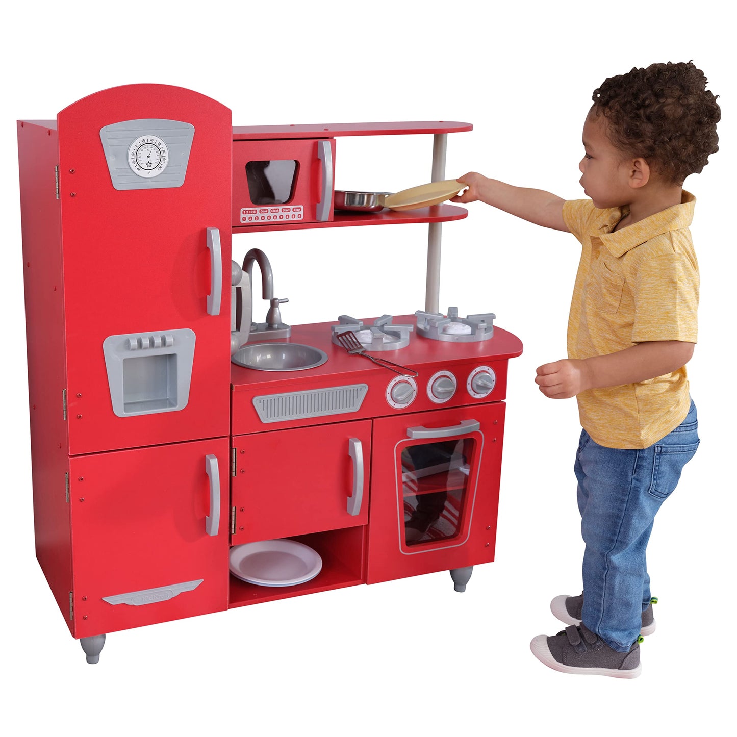 KidKraft Vintage Wooden Play Kitchen with Pretend Ice Maker and Play Phone, White