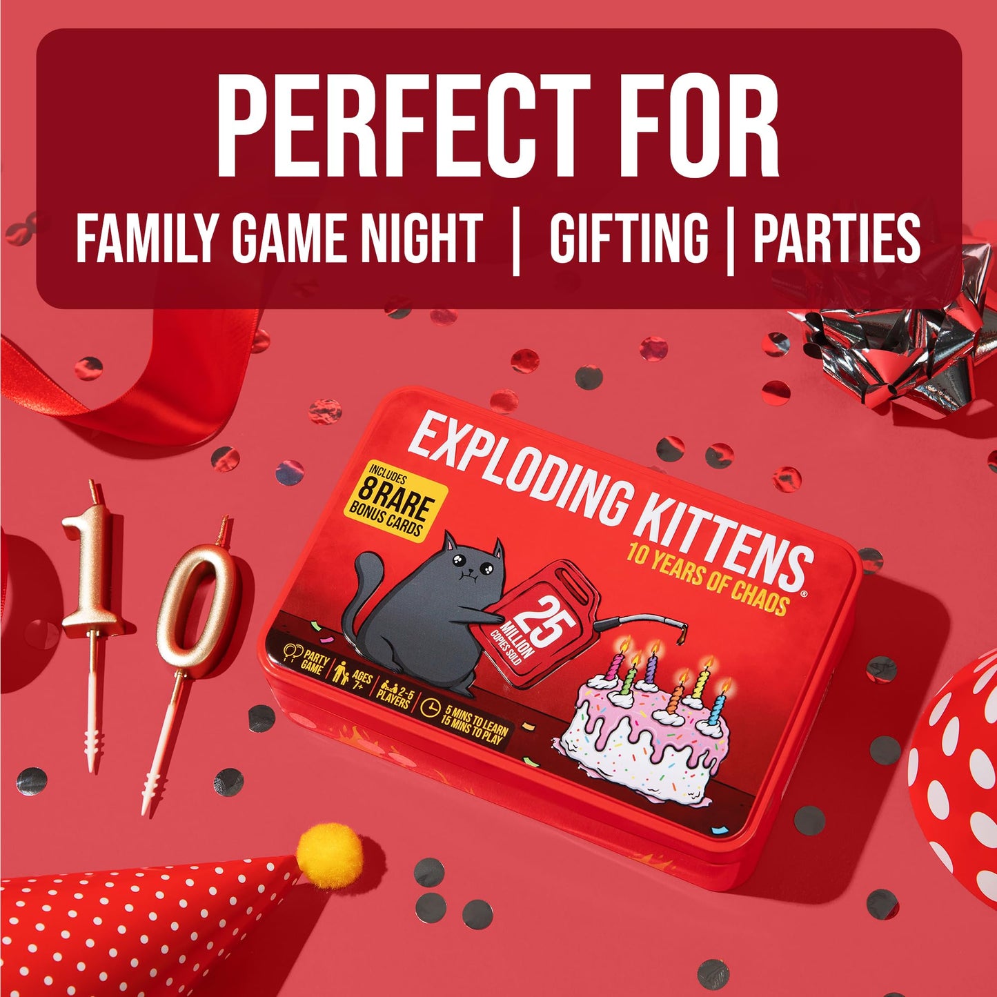 Exploding Kittens Original Edition - 2-5 Players - Ages 7+ - 15 Minutes to Play - High Stakes Card Game - Party Game, Family Game Night, Kid and Adult Card Game